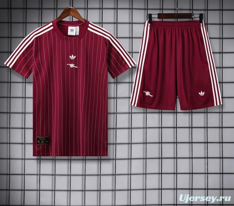 25/26 Arsenal Adidas Original Wine Short Sleeve Jersey+Shorts