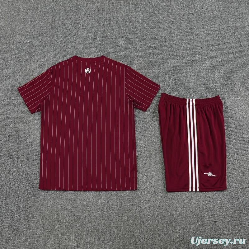 25/26 Arsenal Adidas Original Wine Short Sleeve Jersey+Shorts