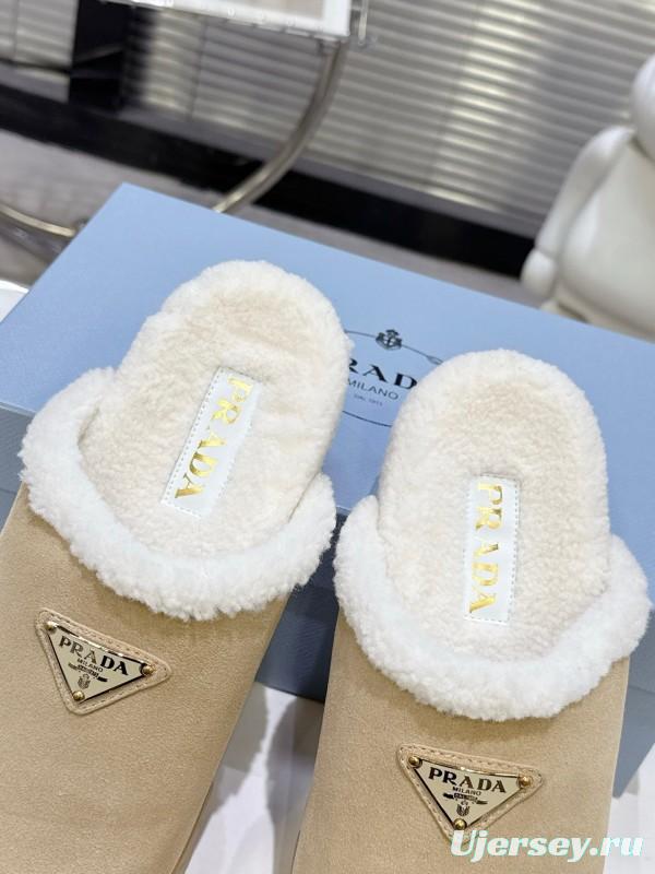 Prada Fall/Winter 2025 New Mule Slippers with Triangle Buckle Bread Loaf Toe - KFY00270