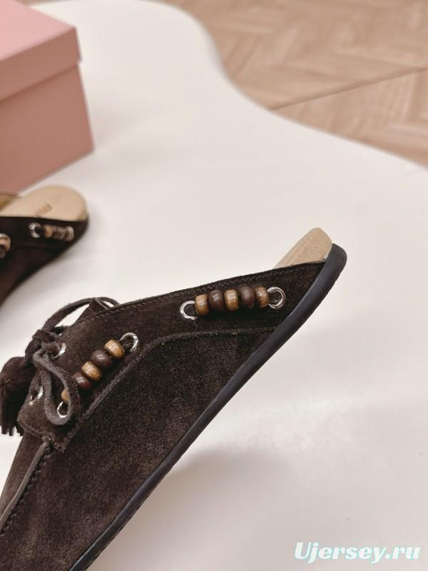 Miu Miu Fall/Winter 2025 Tassel Loafer Mule with Bead Accents - LY00320