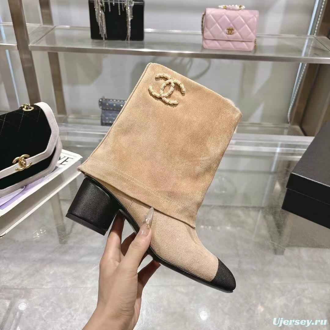 Chanel 2025/SS Coco Runway Turn-Cuff Chunky Heel Straight Tube Boots Classic Color Block - LY00400