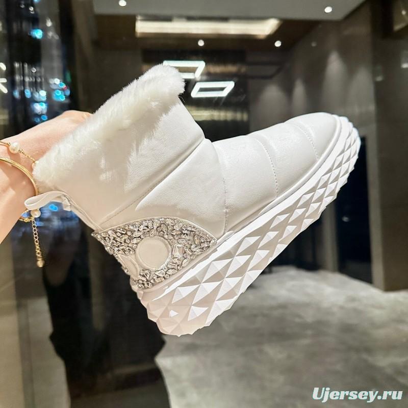 Jimmy Choo 2025 SS Casual White Sneakers with Genuine Wool Snow Boots - LY00340