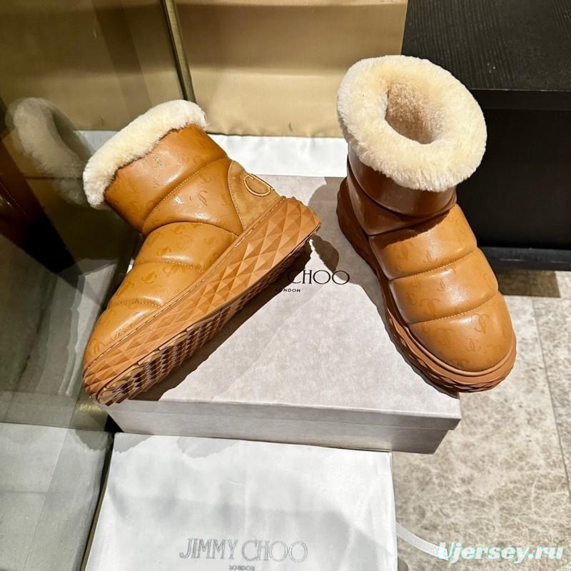 Jimmy Choo 2025 SS Casual White Sneakers with Genuine Wool Snow Boots - LY00340