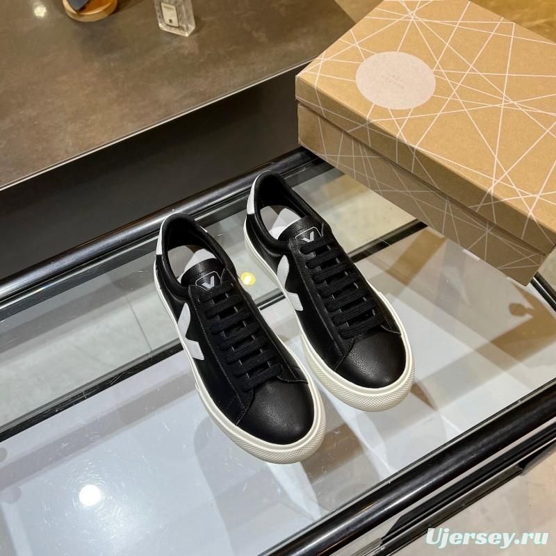 VEJA Classic White Sneakers V Logo Lace-Up Retro Flat Platform Casual Sports Shoes - LY00220