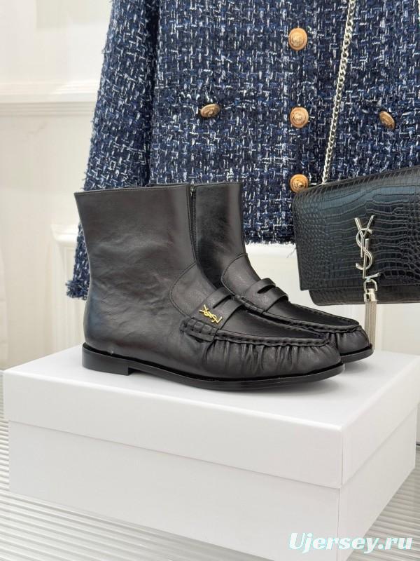 Saint Laurent YSL Letter Loaf Short Boots with Pleated Trim - KFY00430