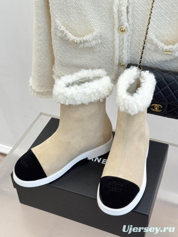 Chanel 2025 SS Double C Color-Block Shearling Snow Boots - KFY00300