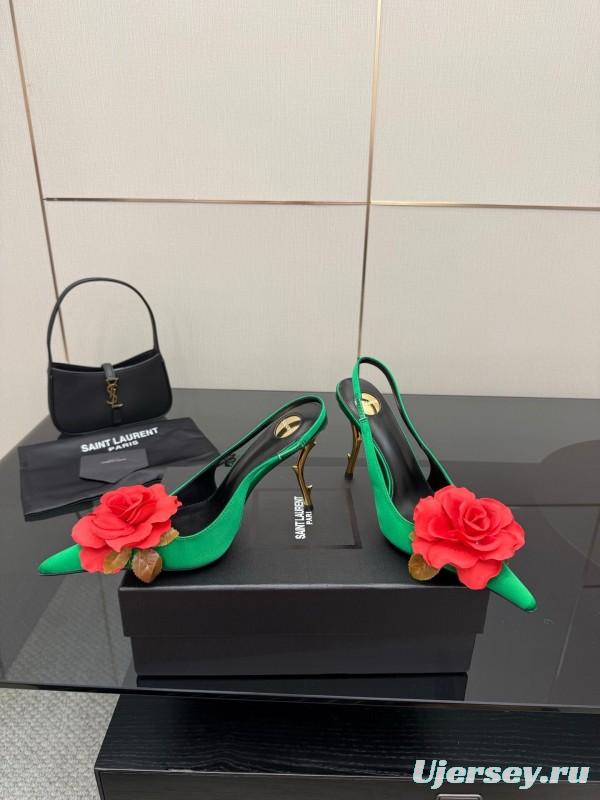 Saint Laurent 2025 Spring/Summer Rose Thorn High Heels with Sculptural Gold Heel - KFY00320