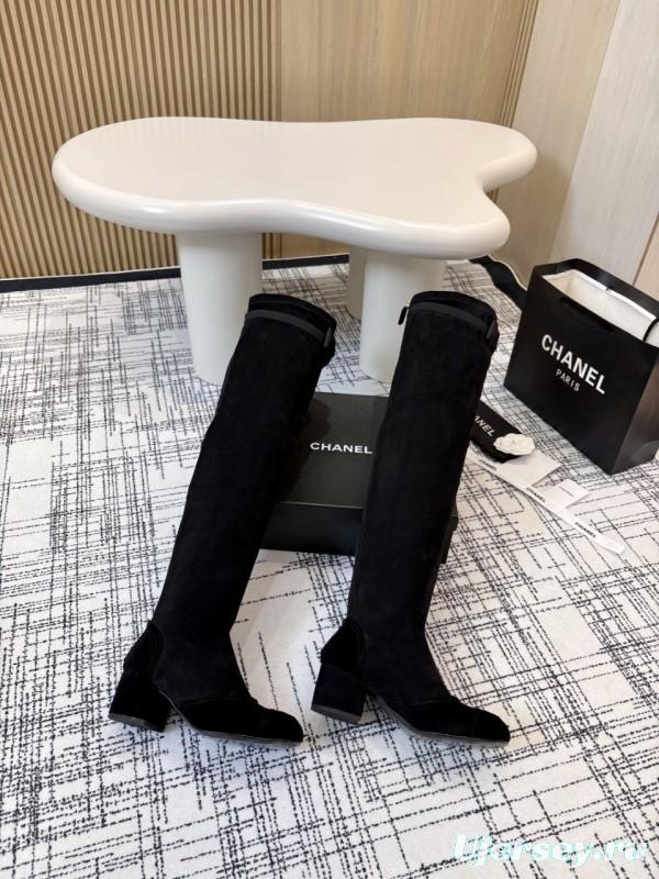 Chanel Classic Chunky Heel Back Zipper Long Boots - LY00360