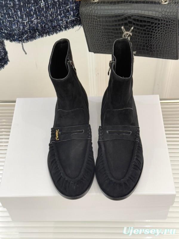 Saint Laurent YSL Letter Loaf Short Boots with Pleated Edge - KFY00430