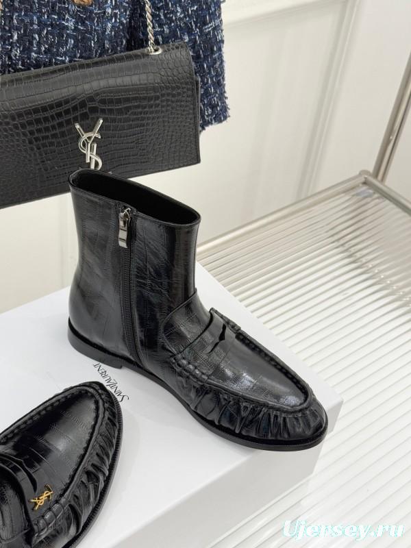 Saint Laurent YSL Letter Loaf Short Boots with Pleated Edges - KFY00430