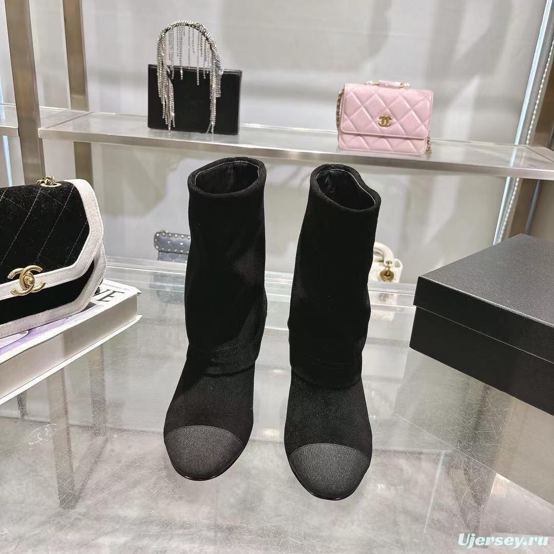 Chanel 2025/SS Autumn Winter Runway Turn-Cuff Chunky Heel Straight Boots Tube Boots with Classic Color Blocking - LY00400
