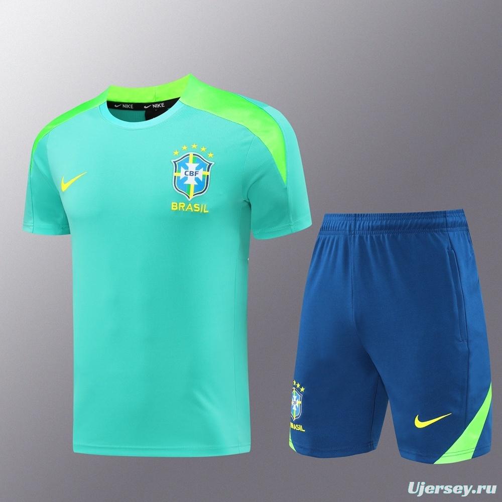 2025 Brazil Lake Green Short Sleeve+Soccer Shorts