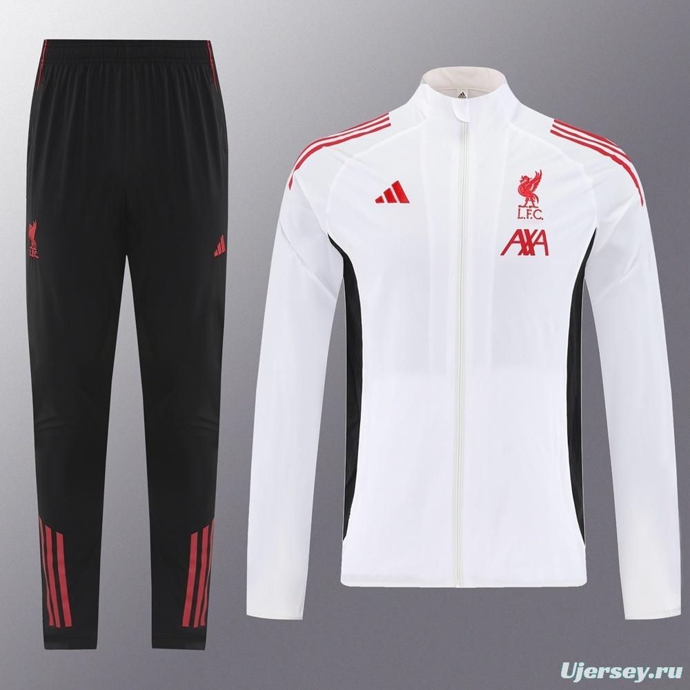 25/26 Liverpool White S-2XL Half Zipper Jacket+Long Pants
