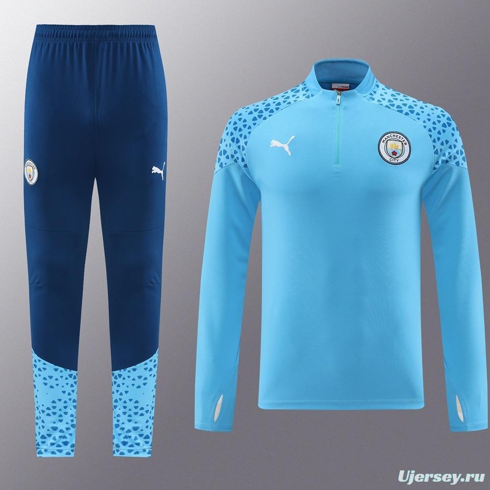25/26  Manchester City Sky Blue Half Zipper Jacket+Long Pants