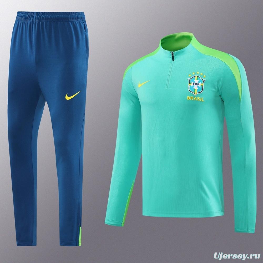 2025 Brazil Lake Green Half Zipper Jacket+Long Pants