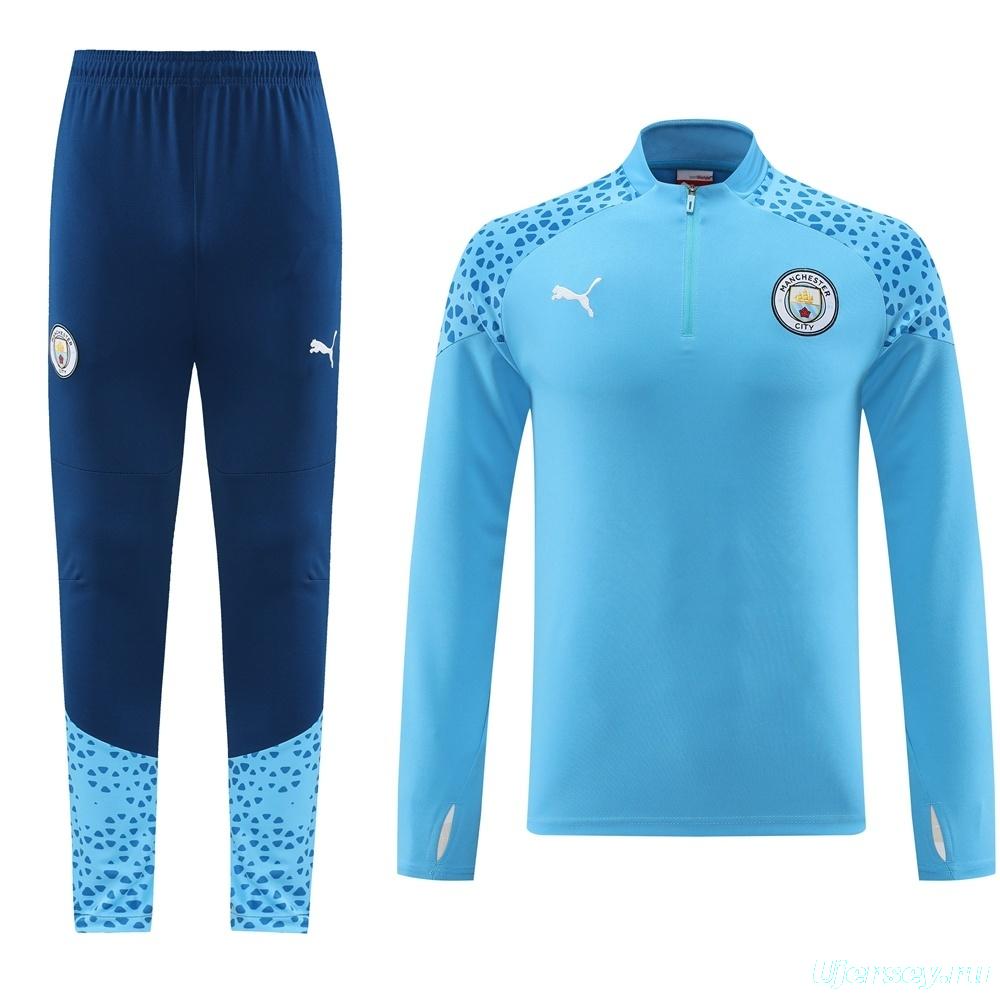 25/26  Manchester City Sky Blue Half Zipper Jacket+Long Pants