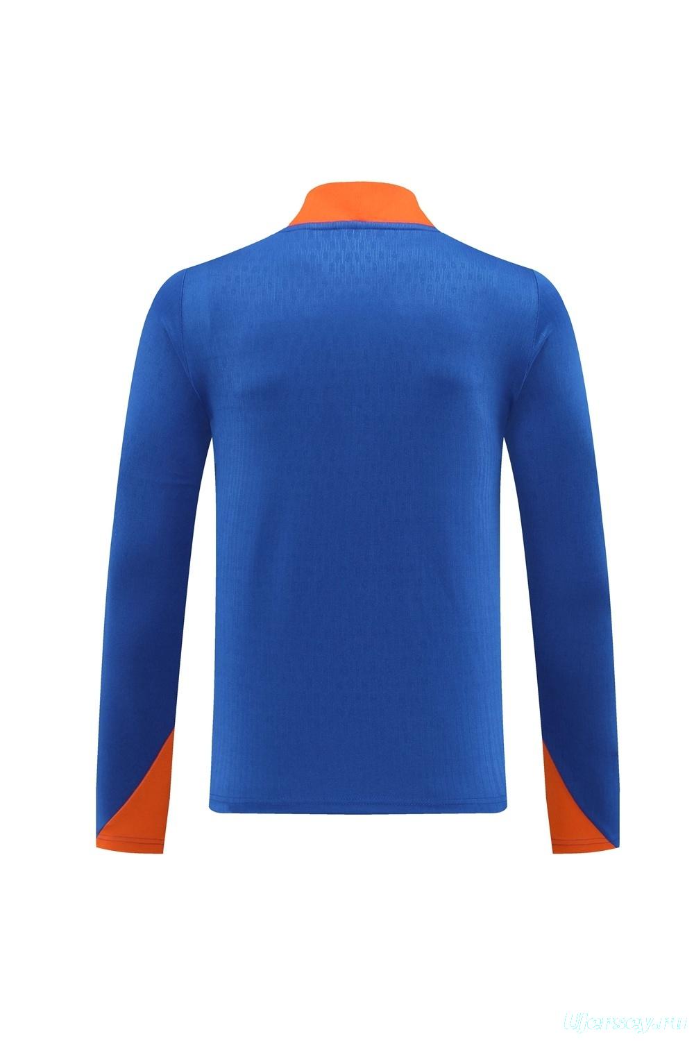 2025 Netherlands Blue Half Zipper Jacket+Long Pants