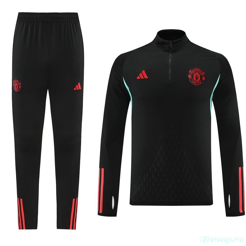 25/26 Manchester United Black Half Zipper Jacket+Long Pants