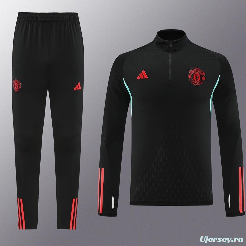 25/26 Manchester United Black Half Zipper Jacket+Long Pants