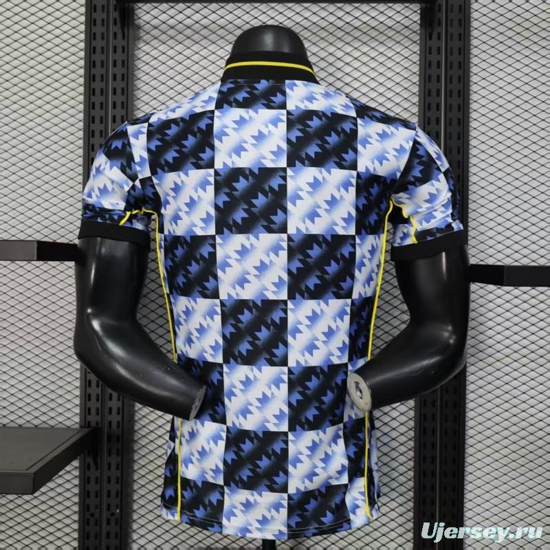 25/26 Player Version  Manchester United Blue and Black with Checkerboard Houndstooth Pattern Jersey