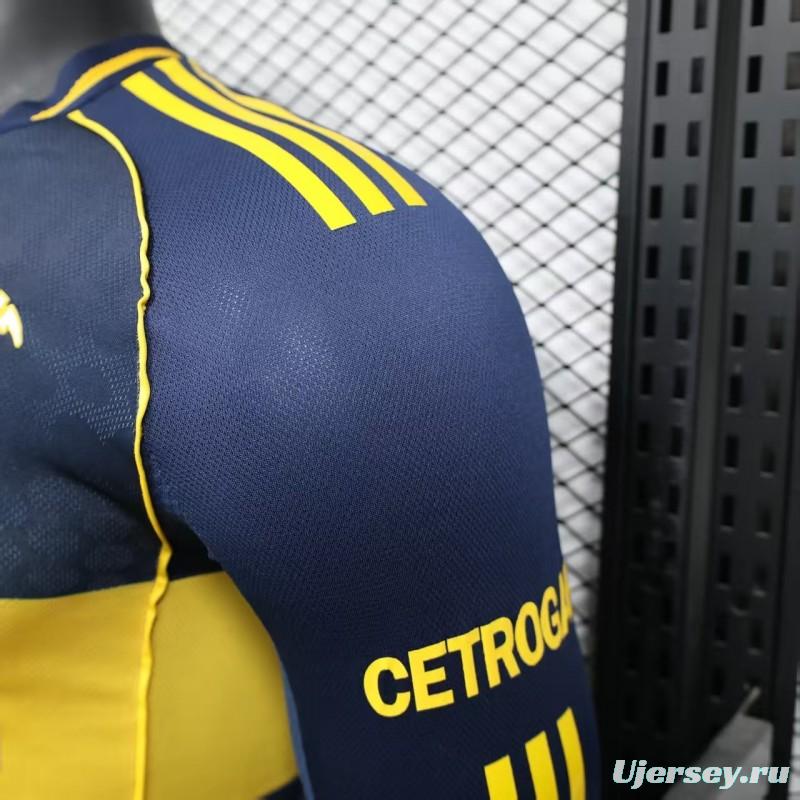 25/26 Player Version Boca Juniors Home Navy Blue with Yellow Chest Band Long Sleeve Jersey