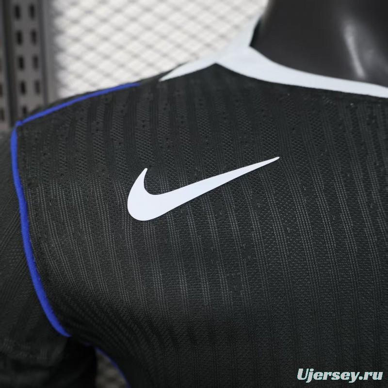 25/26 Player Version  Chelsea Away Dark Gray with Vertical Stripe Texture and Blue Piping Jersey