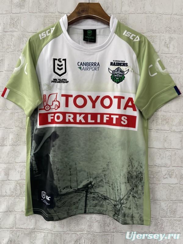 25/26 Canberra Raiders White Lime Green with War Memorial Graphic Jersey