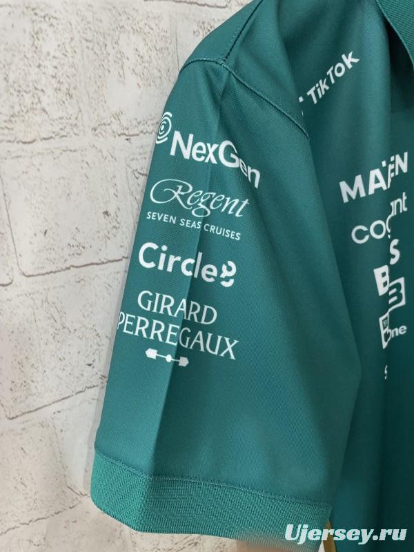 2025 F1 Aston Martin Aramco F1 Team Dark Green with Yellow Zipper Polo