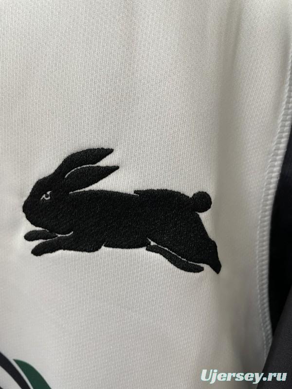 25/26 South Sydney Rabbitohs White with Green Red Stripes and Navy Mace Jersey