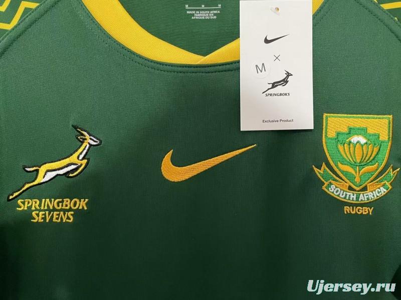 25/26 South Africa Springbok Sevens Green with Gold Chevron Sleeves Jersey