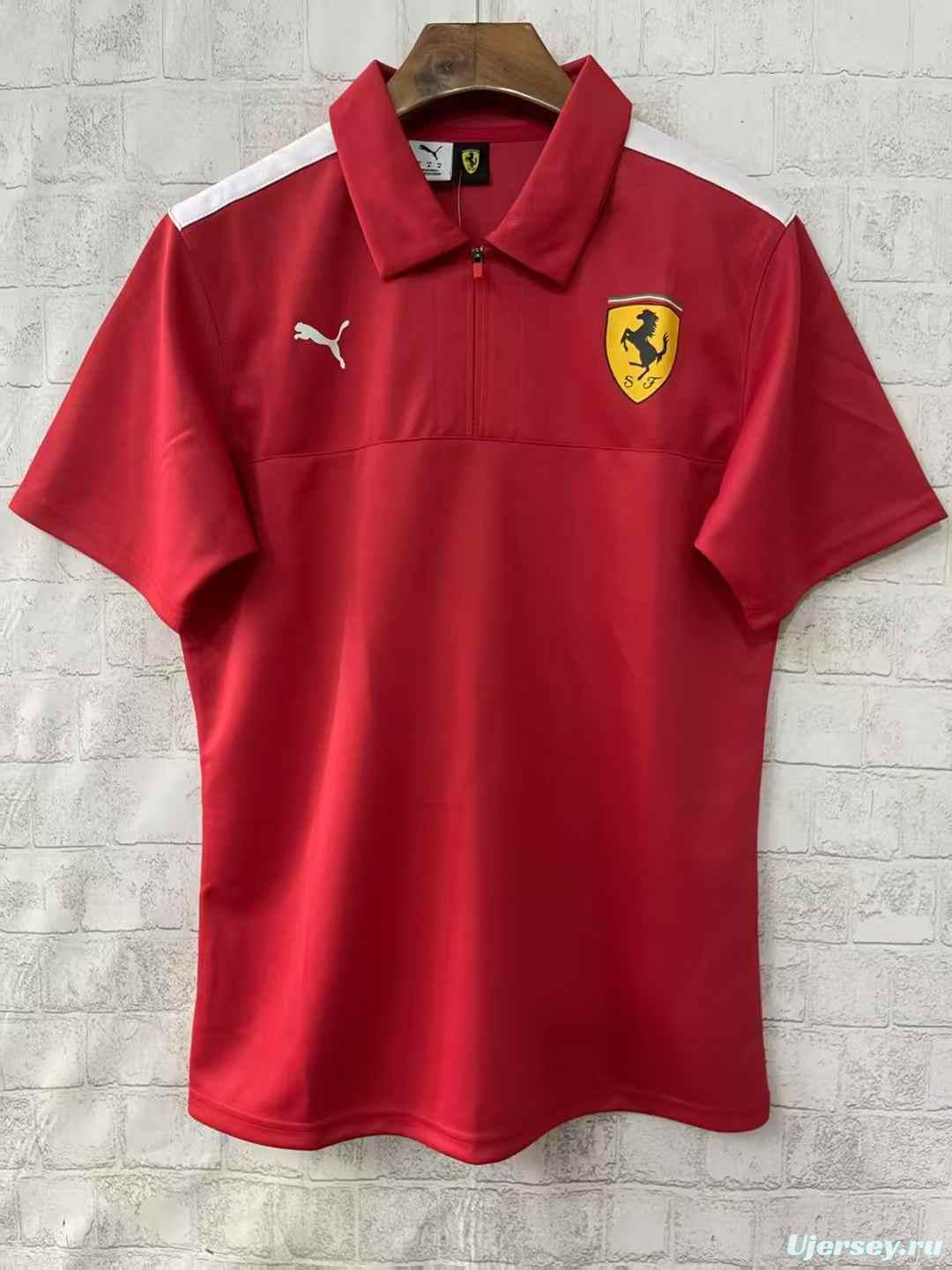 25/26 F1 Scuderia Ferrari Red with White Shoulder Stripes Polo Jersey