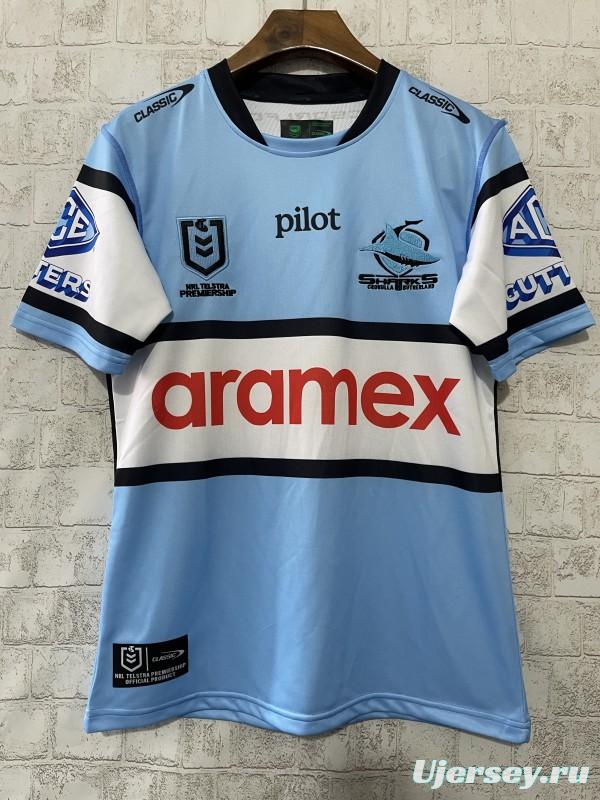 2026 Cronulla Sharks Sky Blue with White Hooped Away Jersey