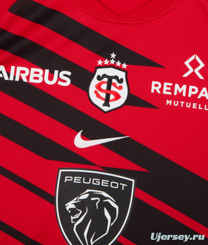 25/26 Stade Toulousain Red with Black Diagonal Stripes Jersey