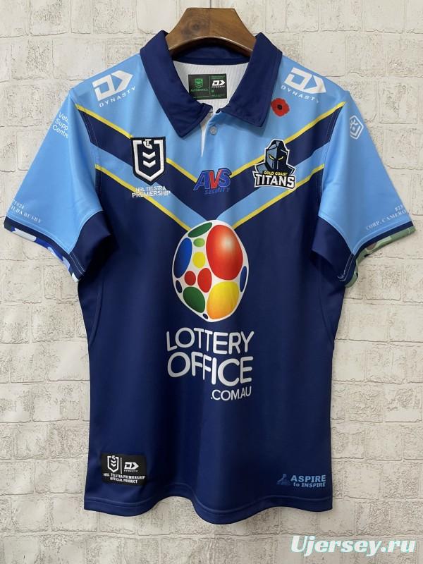 25/26 Gold Coast Titans Navy Blue with Sky Blue and Gold Chevrons Jersey