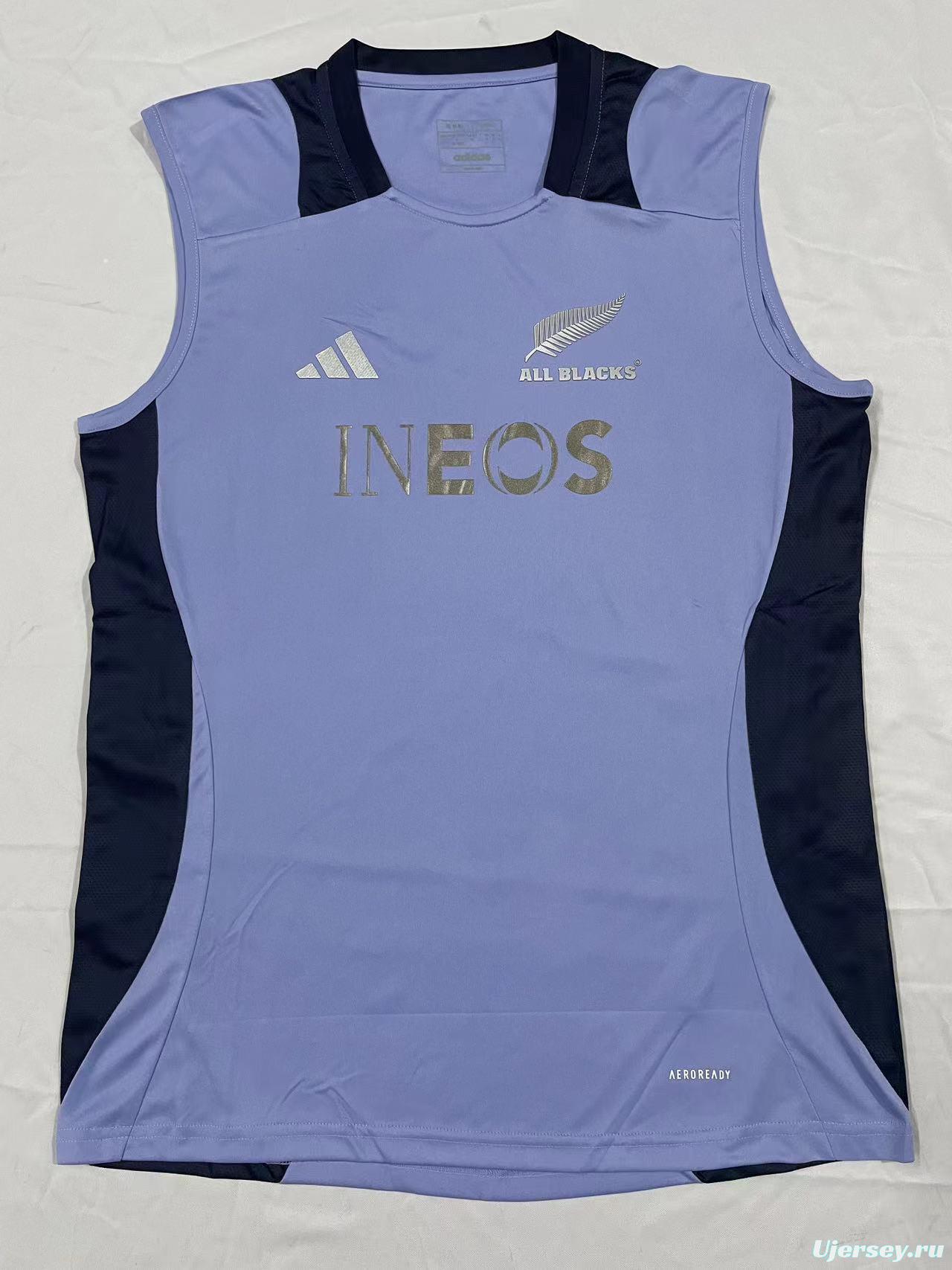 2024 New Zealand All Blacks Light Blue with Navy Side Panels Sleeveless Jersey