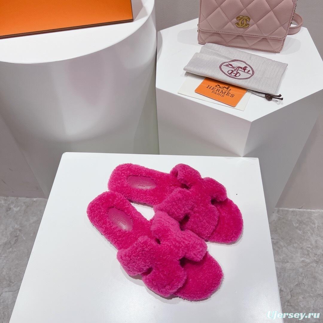 H Teddy Wool H Slippers Flat Sole Winter Edition - LY00240