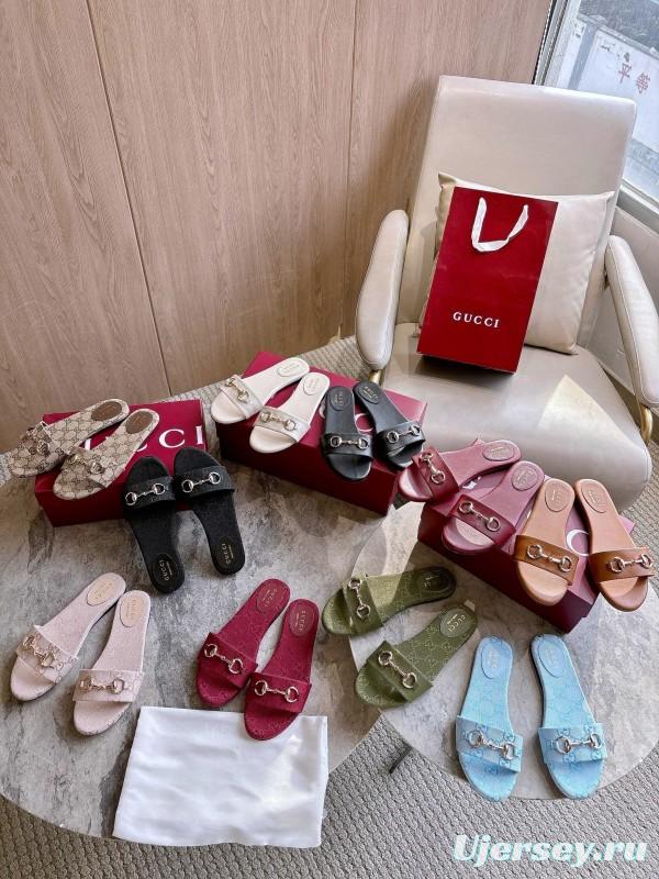 Gucci 2025/SS Leather Mule Sandals with Light Gold Hardware - LY00280