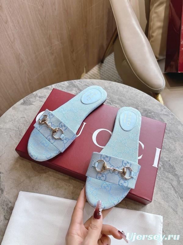 Gucci 2025/SS Leather Mule Sandals with Light Gold Horsebit Detail - LY00280