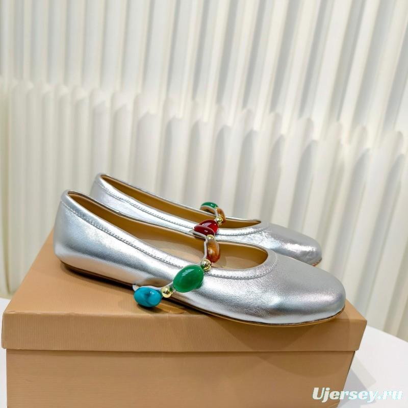 Gianvito Rossi Bohemian Style Turquoise Flat Ballet Shoes - LY00320