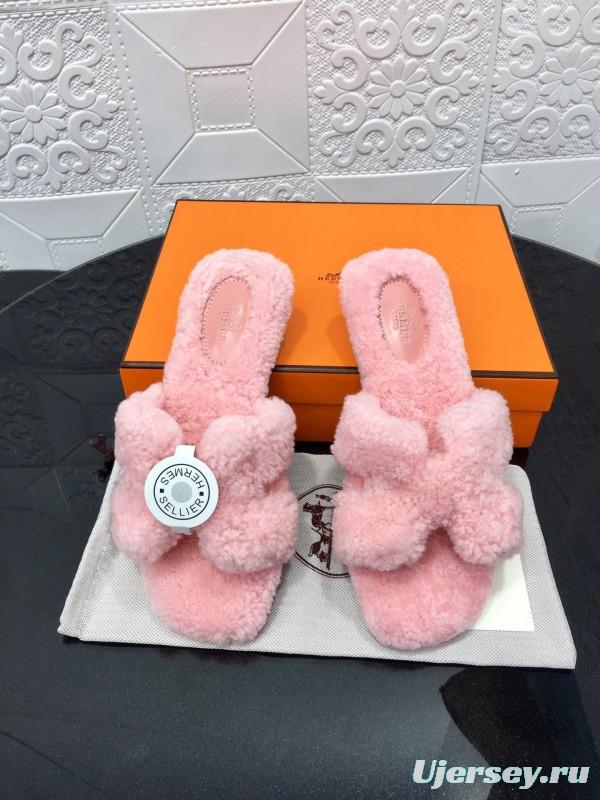 H Eiderdown Teddy Wool H Slippers Flat Sole Winter Home Shoes - LY00240