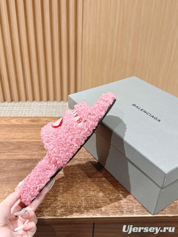 Balenciaga 2025 SS Qixi Limited Series Letter Embroidery Platform Shearling Slippers - AS00200