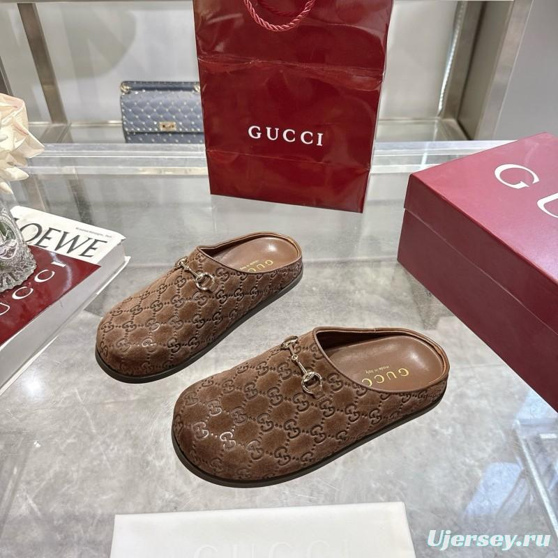 Gucci Leather GG Embossed Horsebit Mule Sandals - LY00240