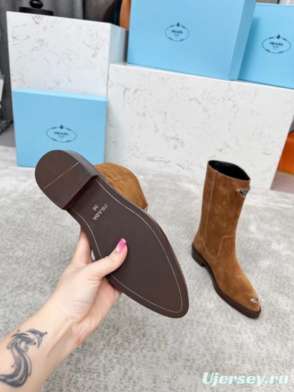 Prada Classic Triangle Logo Pointed Toe Boots - LY00350