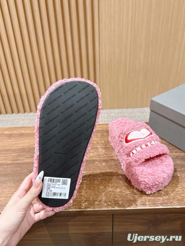 Balenciaga 2025 SS Qixi Limited Series Letter Embroidery Platform Shearling Slippers - AS00200