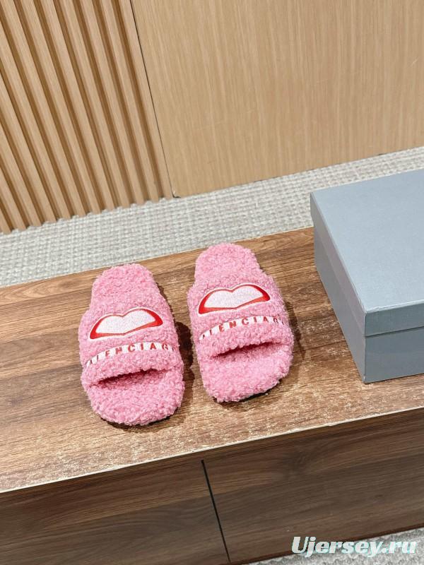 Balenciaga 2025 SS Qixi Limited Series Letter Embroidery Platform Shearling Slippers - AS00200
