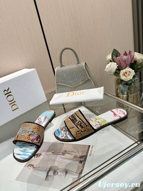 Dior 2025 SS Embroidered Monogram Slippers for Women with Lambskin Lining - L Y00200/L Y00240