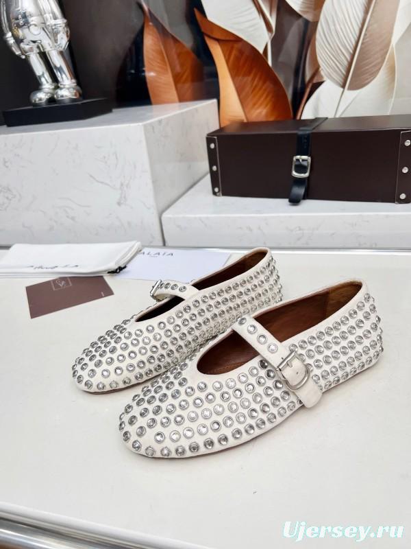 Alaia 2025/SS Crystal-Studded Ballet Flats with Built-in 0.8CM Height Increase - LY00340