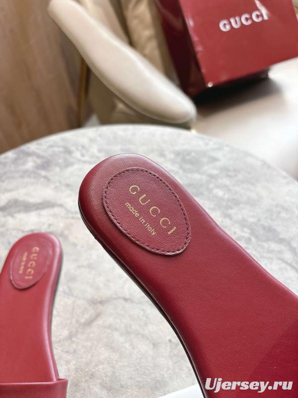 Gucci 2025/SS Leather Mule Sandals with Light Gold Hardware - 8023-3