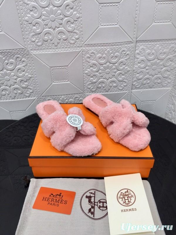 H Eiderdown Teddy Wool H Slippers Flat Sole Winter Home Shoes - LY00240