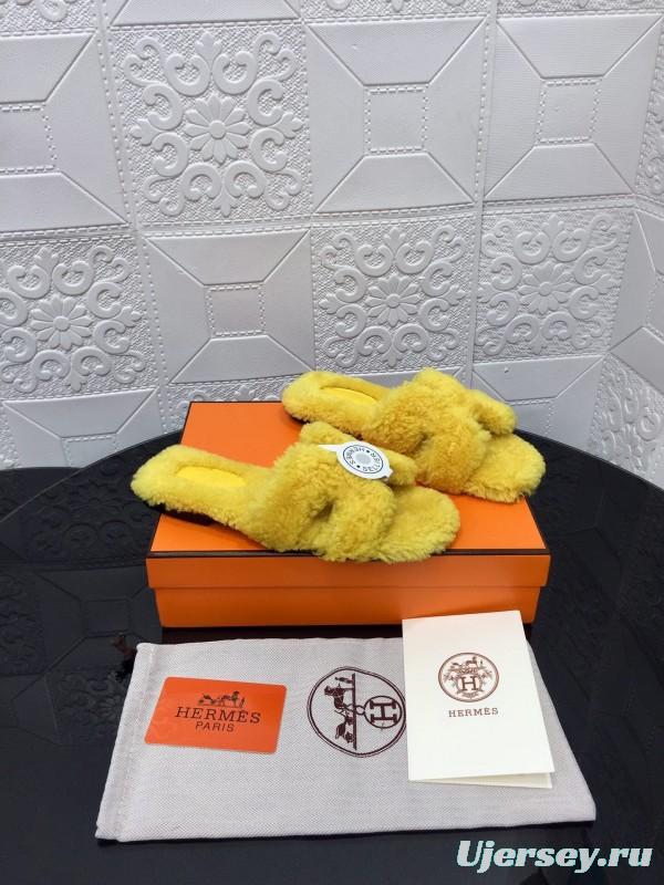 H Teddie Wool H Slippers Flat Sole Fur Slides - LY00240